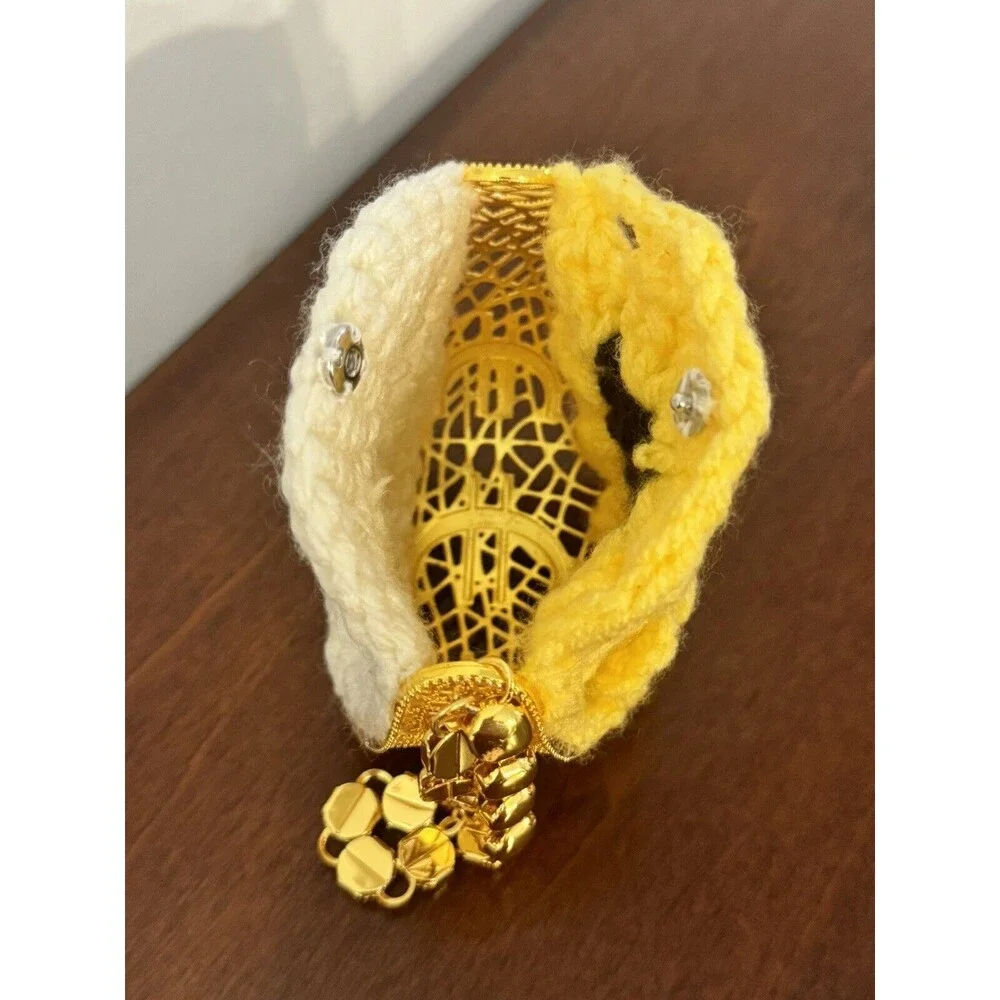 Sunflower Crochet Coin Purse Gold Plated Pouch Wristlet Bohemian Snap Clasp‎